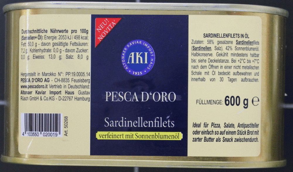 Rückruf: Zu hoher Histamingehalt in Sardinellenfilets