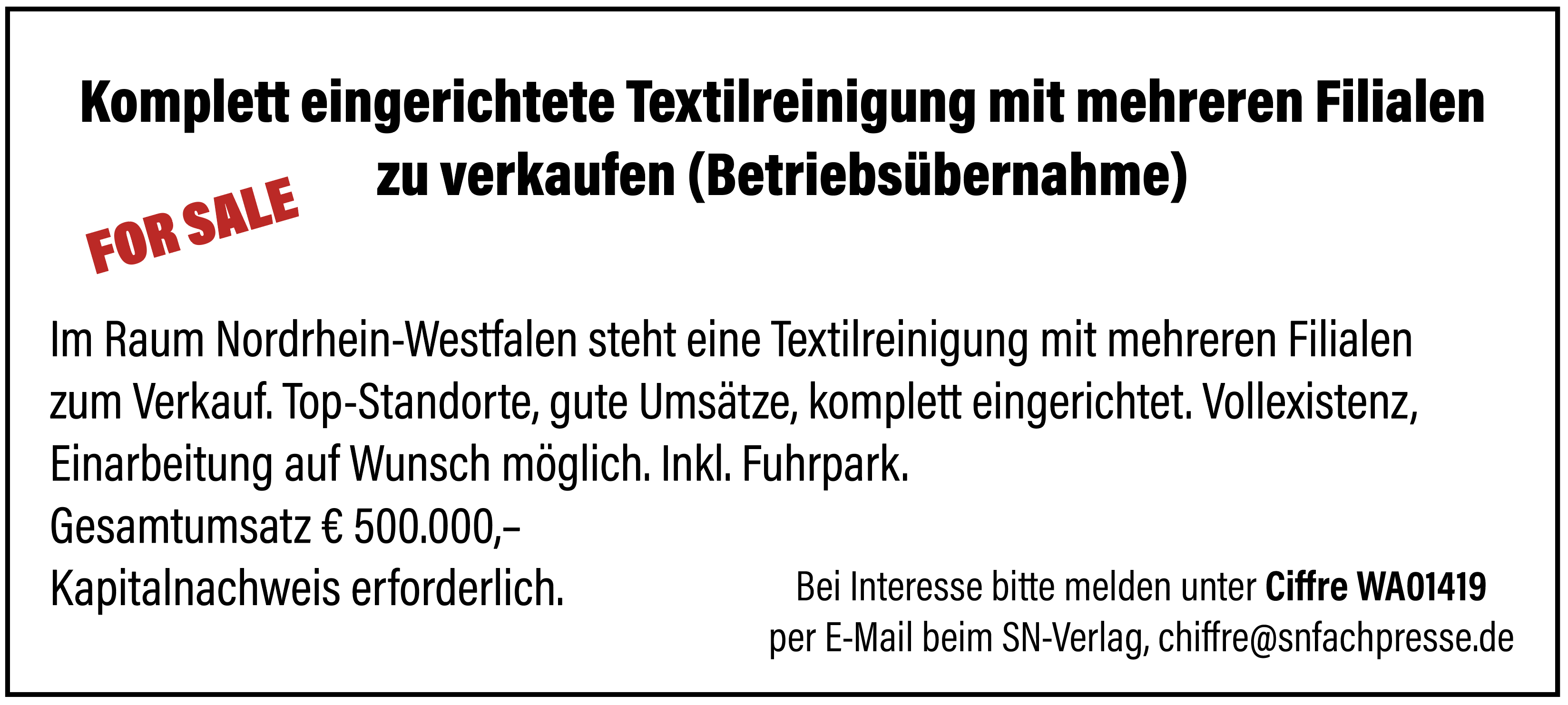 Textilreinigung (mehrere Filialen) zu verkaufen