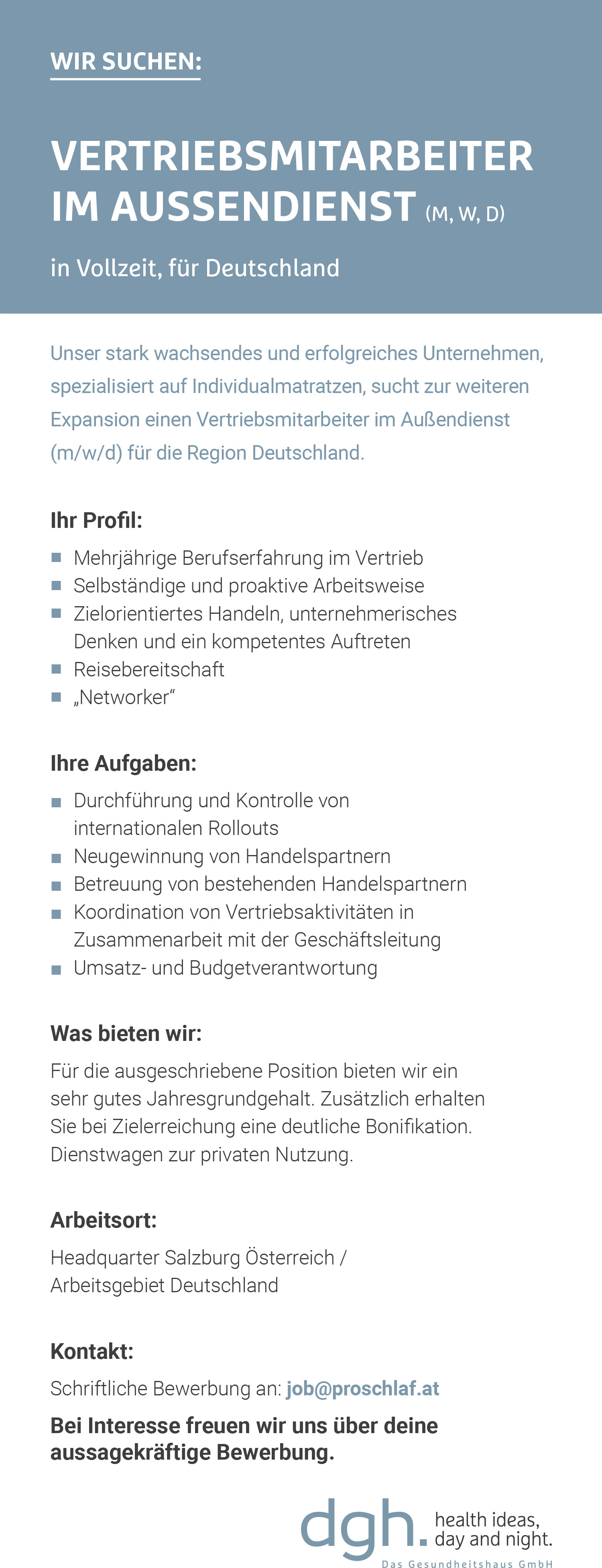 Vertriebsmitarbeiter (m/w/d) im Außendienst für Matratzen